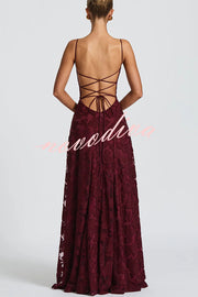Francis Floral Burnout Jersey Fabric Cowl Neck Back Lace-up Maxi Dress