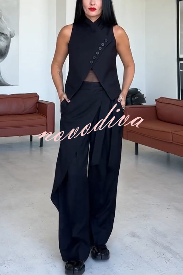 Urban Charm Wrap Tie-up Elastic Waist Pocketed Wide Leg Pants