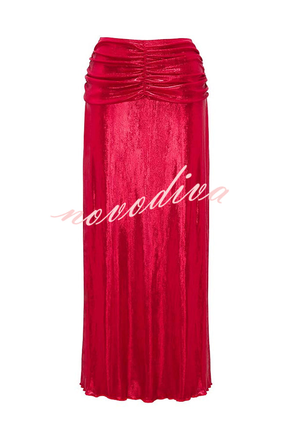 Solid Color Shiny Fabric Irregular Loose Beach Stretch Skirt