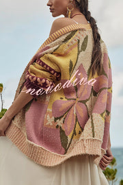 Floral Pattern Loose Long-sleeved Knitted Cardigan