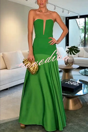 Mermaid Style Off Shoulder Sheer V-neck Satin Hem Party Maxi Dress