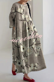 Unique Printed Round Neck Long Sleeve Loose Maxi Dress