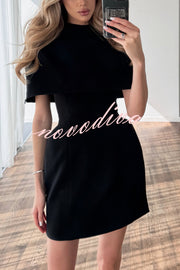 Solid Color Shawl and Square Neck Sleeveless Fitted Mini Dress Two-piece Set