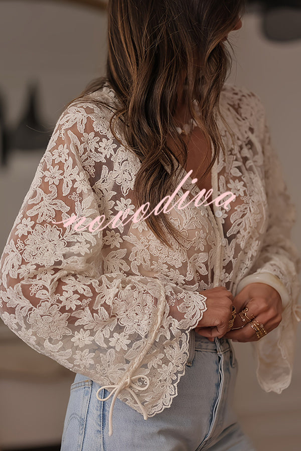 Fashion Hollow Lace Casual Long-sleeved Shirt