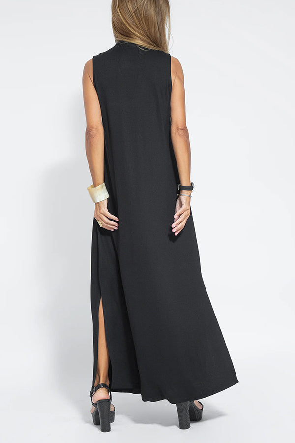 Elegant Is Eternal Knit Solid Color Sleeveless Slit Maxi Dress