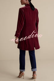 Solid Color Velvet Long-sleeved Loose Mid-length Coat