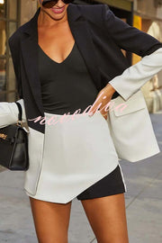 Enhance Look Colorblock Long Sleeve Pocket Lapel Blazer and And Mid Rise Mini Skort Set