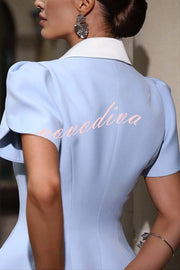 So Charmed Single Button Slit Short Sleeve Lapel Formal Mini Dress
