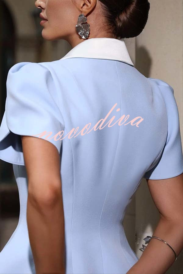 So Charmed Single Button Slit Short Sleeve Lapel Formal Mini Dress