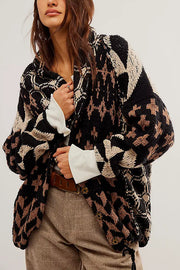 Unique Pattern Lapel Loose Long-sleeved Knitted Sweater