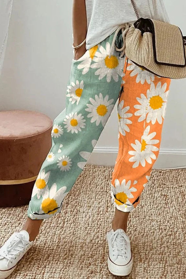 Casual Unique Printed Button Pocket Pants