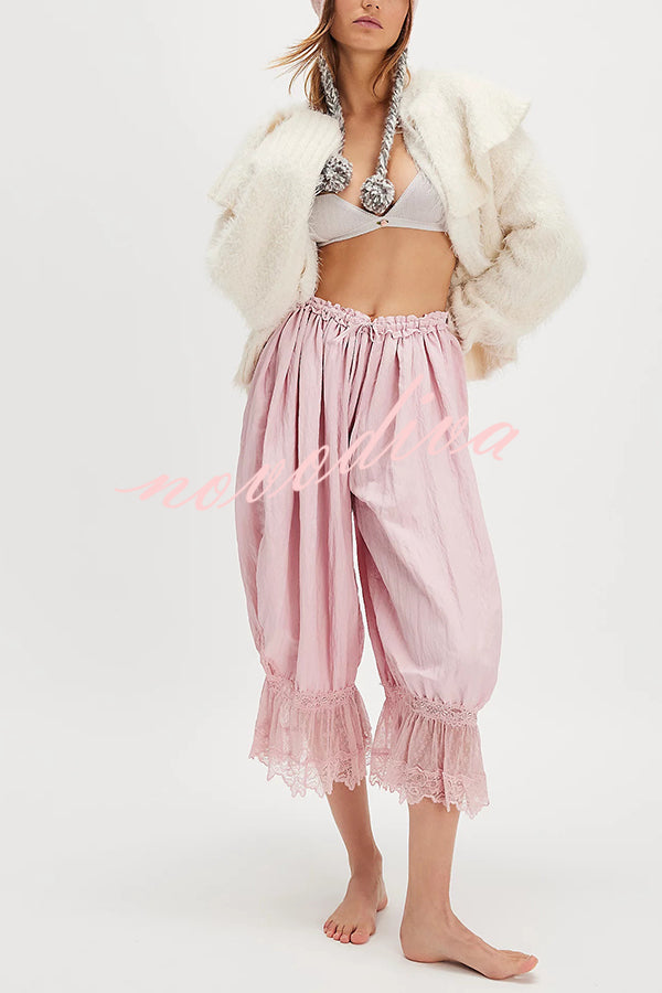 Pastoral Style Elastic Waist Lace Hem Bloomer Pants