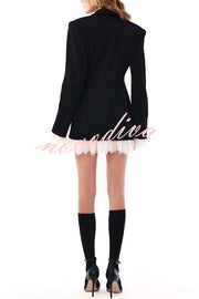 Cue The Chic Lace Trim Button Long Sleeve Lapel Blazer Mini Dress