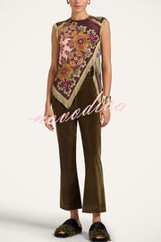 Stunning Floral Print Asymmetric Tassel Trim Scarf Top