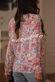 Floral Print Long-Sleeved Button-Up Elegant Shirt