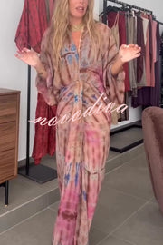 Unique Printed V-neck High-waisted Loose-fitting Holiday Maxi Dress