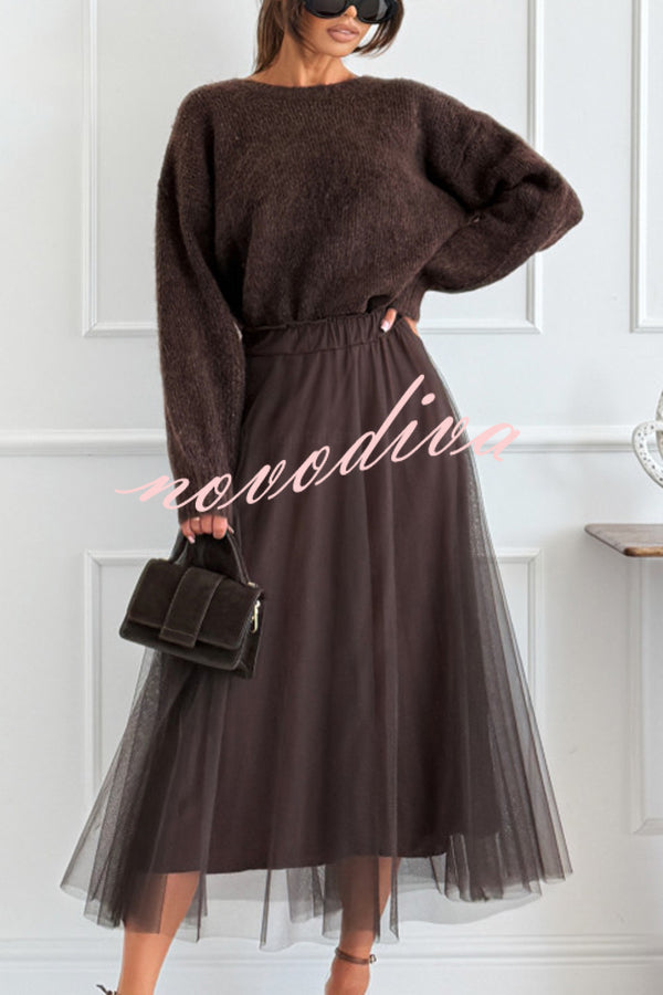 Gisella Tulle High-rise Elastic Waist Layered Flowy Midi Skirt