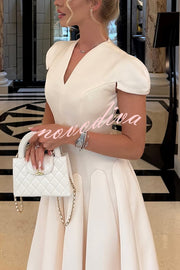 Solid Color V-neck Waist Elegant Full Hem Maxi Dress