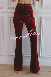 Delicate Daze Velvet High Rise Elastic Waist Flare Pants