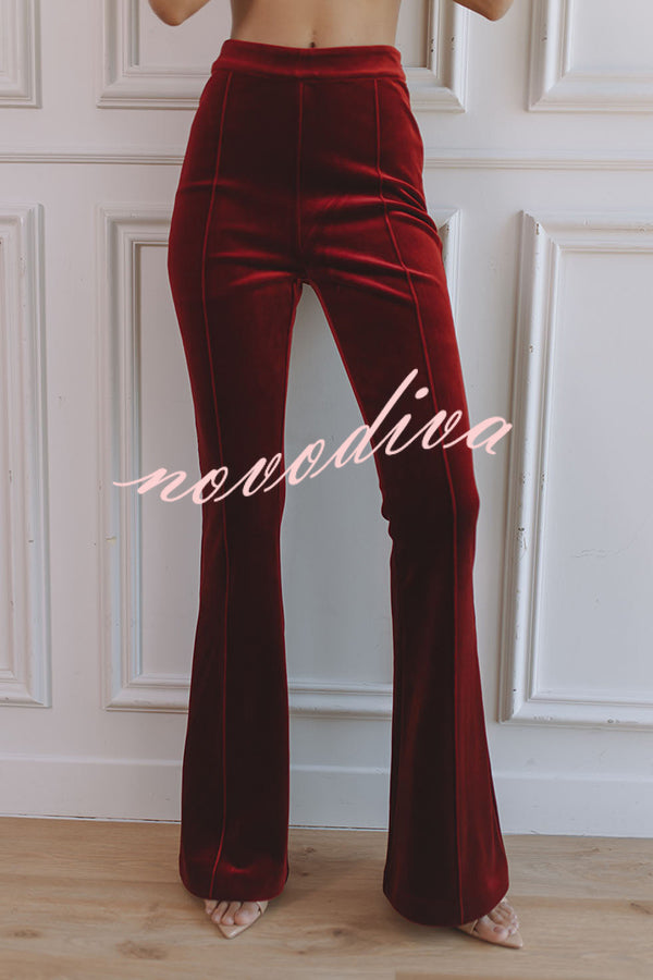 Delicate Daze Velvet High Rise Elastic Waist Flare Pants
