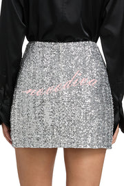 Holiday Party Sequin Velvet Bow Detail High Rise Stretch Mini Skirt