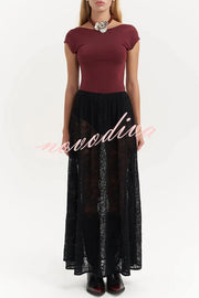 Sweet Festival Unique Lace Elastic Waist A-line Maxi Dress