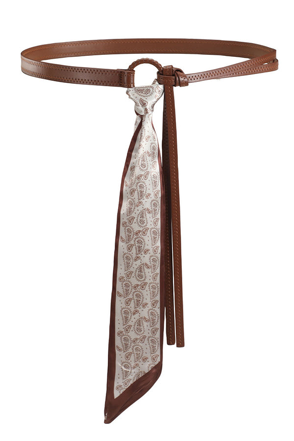 Vintage Silk Scarf Leather Thin Belt