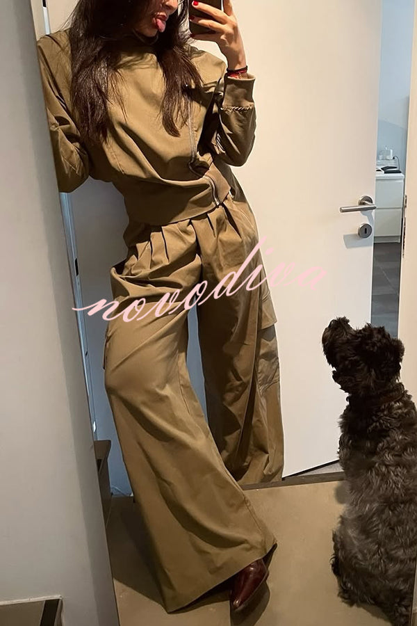 Fashionable High-neck Long-sleeved Zippered Simple Jacket