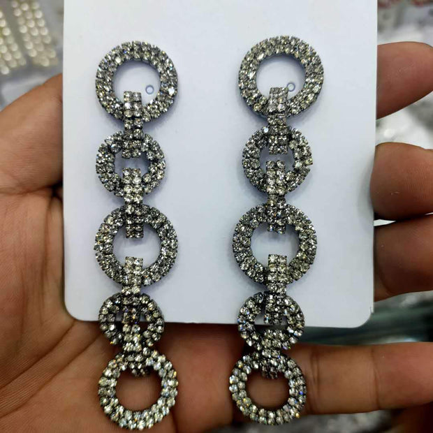 Super Long Sparkling Diamond Hoop Tassel Earrings