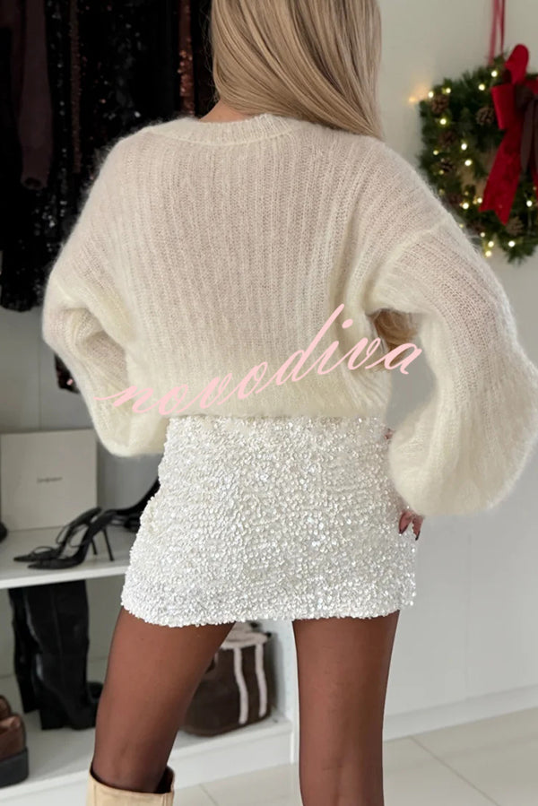 Polished Uptown Velvet Sequin High Rise Elastic Waist Mini Skirt