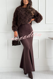 Caitlin Knit Stretch Fabric High Waist Fishtail Casual Maxi Skirt