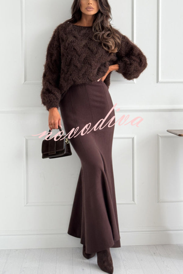 Caitlin Knit Stretch Fabric High Waist Fishtail Casual Maxi Skirt