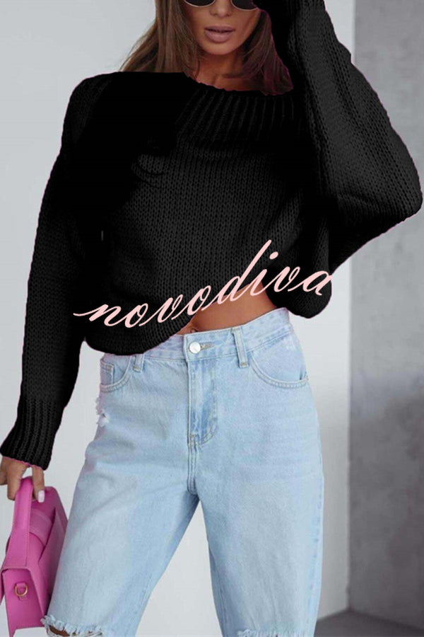 Solid Color Long-sleeved Round Neck Loose Knitted Sweater