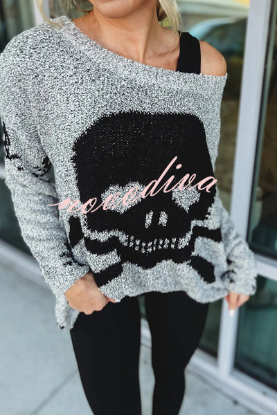 Toxic Ways Knit Skull Pattern Relaxed Sweater