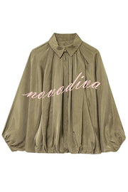 Fashion Lapel Loose Puff Long Sleeve Casual Zipper Jacket