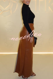Snappy Casual Slay Faux Leather High Rise Wrap Tie-up Stretch Maxi Skirt