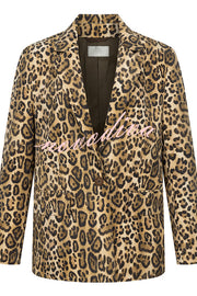 Catwalk Leopard Single Button Long Sleeve Pocketed Lapel Boyfriend Blazer