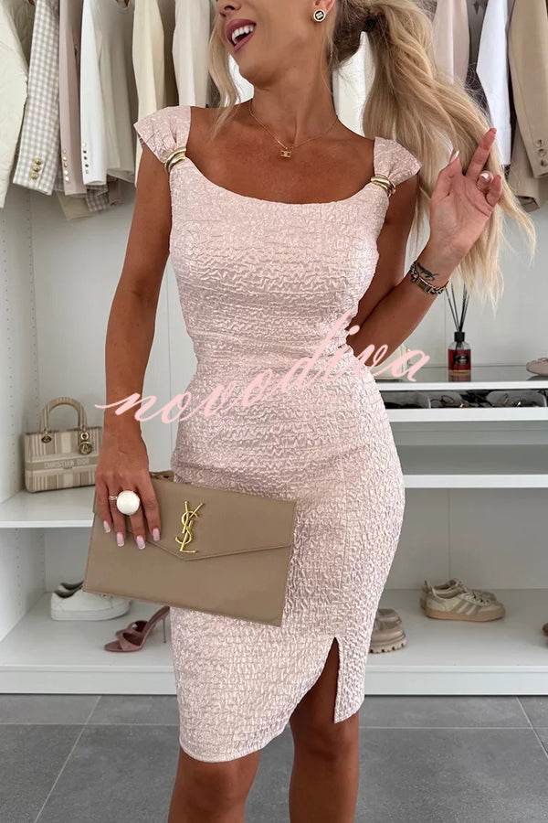 Solid Color Strappy Metal Embellished Fitted Mini Dress