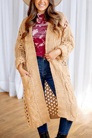 Jamila Knit Cable Cotout Long Sleeve Pocket Oversized Midi Cardigan