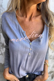 Solid Color Casual V-neck Long-sleeved Loose Top