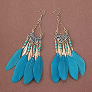 Vintage chain tassel bohemian feather earrings