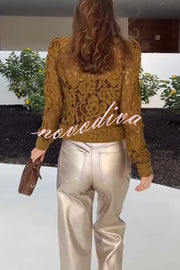 Ceyvan Metallic Fabric High-waist Pocket Straight Leg Stretch Pants