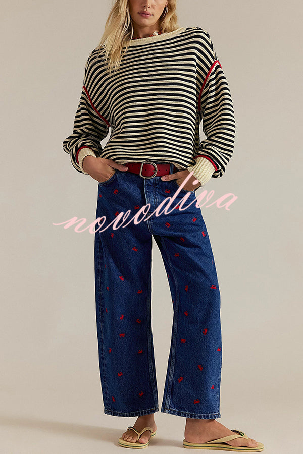 Fashion Striped Colorblock Loose Round Neck Long-sleeved Knitted Sweater