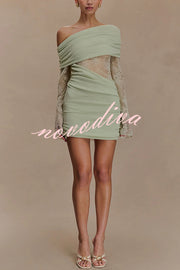 Fashion Lace Panel Long Sleeve Slim Fit Knit Mini Dress