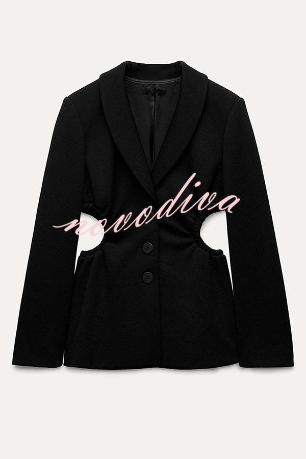 Hipster Boss Solid Color Hollow Side Waist Lapel Long Sleeve Blazer