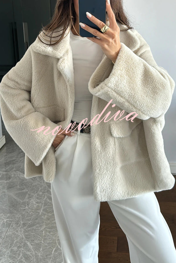 Fashion Lapel Long Sleeve Loose Furry Coat