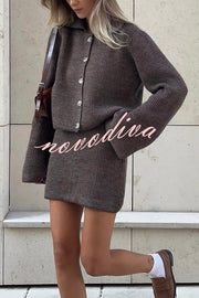 Fashion Lapel Bell Sleeve Knitted Cardigan and Casual Mini Skirt Set