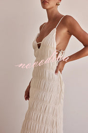 Passion and Romance Pleated Side Tie-up A-line Maxi Dress