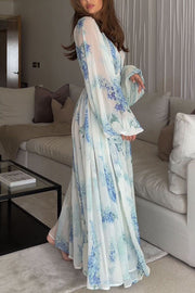 Headed To The Ocean Chiffon Floral Drawstring Waist Maxi Dresses