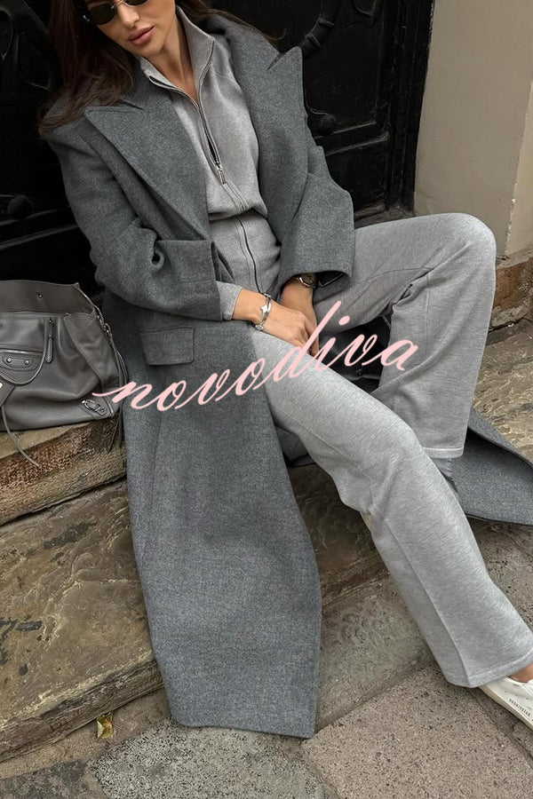 Cozycore Knit Zipper Long Sleeve Cardigan and Stretch Wide Leg Pants Set